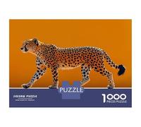 Rompecabezas para Adultos De 1000 Piezas Cheetah Walking on Orange Background Rompecabezas para Adultos Juegos Familiares Decoración Perfecta Cumpleaños Y Navidad 38x26cm/1000pcs