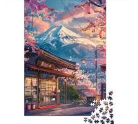 Rompecabezas Para Adultos De 1000 Piezas Cherry Blossom Market Scene with Mount Fuji in Background Rompecabezas Para Adultos Juegos Relajantes Alivia El Estrés Ayuda A Ejercitar El Cerebro 52x38cm/100