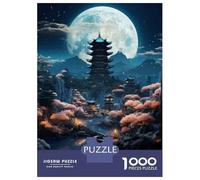 Rompecabezas para Adultos De 1000 Piezas Cherry Blossom Moonlit Pagoda Scene Rompecabezas para Adultos Juguete Decoración De Pared Difícil Regalos para Amigos Y Familiares 52x38cm/1000pcs