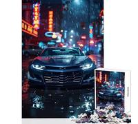 Rompecabezas para Adultos de 1000 Piezas Chevrolet Camaro en neón Ciudad Lluvia Juguetes antiestrés Regalo para cumpleaños Juego de ingenio Actividades Divertidas en casa tamaño 38x26cm