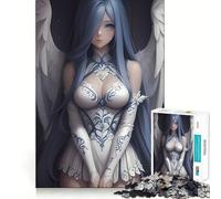 Rompecabezas para Adultos de 1000 Piezas Chica Anime ángel de Pelo Azul,Juego de Bordes limpios,Juguete de construcción Que fomenta la concentración,diversión para Jugar despacio,Regalo de Ocio