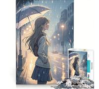 Rompecabezas para Adultos de 1000 Piezas: Chica Anime bajo la Lluvia con Paraguas, Juego práctico, Actividades Divertidas para Hacer en casa, Regalo para Mujeres 50x75cm