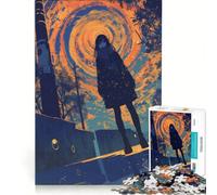Rompecabezas para Adultos de 1000 Piezas: Chica Anime bajo un Cielo arremolinado, Juegos relajantes, decoración del hogar, Regalos de cumpleaños 38x52cm