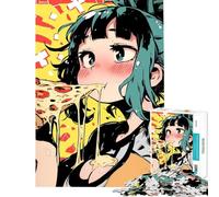 Rompecabezas para Adultos de 1000 Piezas Chica Anime Comiendo Pizza Rompecabezas de 1000 Piezas para decoración del hogar Juguetes antiestrés Diversión Familiar y para la Noche de Juegos (38x26cm)