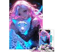 Rompecabezas para Adultos de 1000 Piezas Chica Anime con Leopardo Blanco Juegos Familiares educativos desafío Juguete Regalos para Mujeres y Hombres decoración de Pared (tamaño 38x26cm)