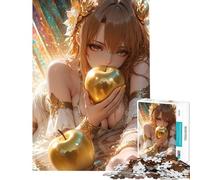 Rompecabezas para Adultos de 1000 Piezas Chica Anime con Manzanas Doradas Actividades Divertidas para Hacer en casa Mejora la Memoria Juego práctico para Mayores de 14 años (38x52cm)
