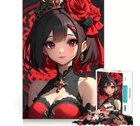 Rompecabezas para Adultos de 1000 Piezas,Chica Anime con Rosas Rojas,Arte de Corte Suave,Juguete para Entrenar la Mente,diversión para el Tiempo Libre,Juego de cumpleaños,Regalo (38x26cm)