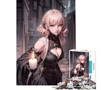 Rompecabezas para Adultos de 1000 Piezas Chica Anime con Vela en un callejón Rompecabezas de 1000 Piezas Juguete para decoración de Pared Mejora la Memoria Regalo de cumpleaños Regalos (38x26cm)