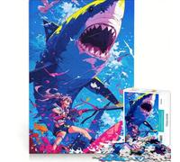 Rompecabezas para Adultos de 1000 Piezas: Chica Anime contra tiburón Juegos relajantes, Divertidos y con Humor Regalo de cumpleaños 50x75cm