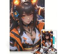Rompecabezas para Adultos de 1000 Piezas, Chica Anime Cyberpunk Naranja, decoración de Pared, decoración Perfecta, cumpleaños 38x26cm