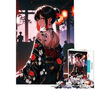 Rompecabezas para Adultos de 1000 Piezas Chica Anime en Kimono con Tatuajes Juego desafiante Juguete Educativo Decoración Perfecta Regalo Divertido (Tamaño 38x26cm)