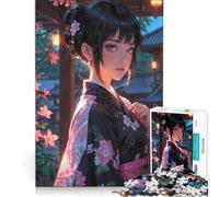Rompecabezas para Adultos de 1000 Piezas: Chica Anime en Kimono, Encantadora Doncella Sakura, Juegos relajantes, decoración del hogar, Regalos de cumpleaños 38x52cm