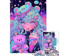 Rompecabezas para Adultos de 1000 Piezas Chica Anime en Tonos Pastel con Osito de Peluche Rompecabezas para Adultos Ideal para Hacer tú Mismo para Pasar el Tiempo en casa un Gran Regalo
