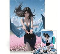 Rompecabezas para Adultos de 1000 Piezas: Chica Anime en un Campo de Flores, Juegos relajantes, decoración del hogar, Regalos de cumpleaños 38x26cm