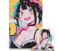 Rompecabezas para Adultos de 1000 Piezas Chica Anime Feliz con Cerveza, Juegos relajantes, interacción Entre Padres e Hijos, Regalo de cumpleaños, Regalos de Viaje 50x75cm