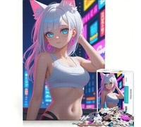 Rompecabezas para Adultos de 1000 Piezas Chica Anime Sexy con Orejas de Gato Juego práctico desafiante de completar colección de Artistas Bellas Artes 50x75cm