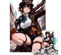 Rompecabezas para Adultos de 1000 Piezas Chica Anime Steampunk con Rifle Rompecabezas Educativo de 1000 Piezas Regalo de cumpleaños Regalos para Reducir el estrés (38x26cm)