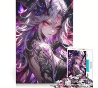 Rompecabezas para Adultos de 1000 Piezas Chica Anime Tatuada Juguetes para armar Entrena tu Cerebro y Tus Manos con póster y Hoja de Preguntas a Juego 38x26cm