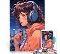 Rompecabezas para Adultos de 1000 Piezas Chica de Anime con Auriculares Juguetes educativos Interacción Entre Padres e Hijos 38x26cm