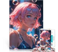 Rompecabezas para Adultos de 1000 Piezas Chica de Anime con Cabello Rosa Difícil y desafío Juego Educativo para cumpleaños y Navidad. 75x50cm