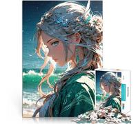 Rompecabezas para Adultos de 1000 Piezas Chica de Anime Junto al mar Juego de Preguntas Actividades Divertidas en casa, Regalos de cumpleaños, Regalos de Viaje, 38x26cm