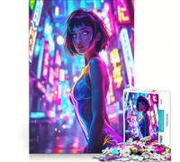 Rompecabezas para Adultos de 1000 Piezas: Chica de Ciudad neón ciberpunk, Juegos Familiares, decoración de Pared, con Piezas de Formas aleatorias Que encajan Perfectamente 38x52cm