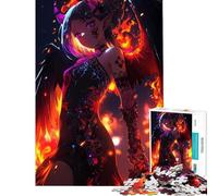 Rompecabezas para Adultos de 1000 Piezas Chica Demonio de Anime con alas y Fuego Juego práctico e Intelectual Regalo Ideal para Hombres y Mujeres Alivia el estrés (tamaño 50x75cm)