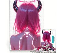 Rompecabezas para Adultos de 1000 Piezas Chica Demonio de Pelo Rosa Vista Desde atrás Juegos relajantes Actividades Divertidas para Hacer en casa con póster y Hoja de Preguntas a Juego 38x52cm