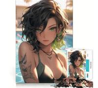 Rompecabezas para Adultos de 1000 Piezas Chica en Bikini con Tatuajes,Arte de Borde Premium,Rompecabezas de lógica,Juego para el Tiempo Libre,diversión,decoración navideña (38x26cm)