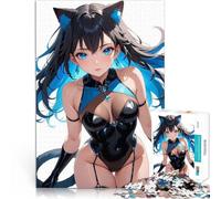 Rompecabezas para Adultos de 1000 Piezas Chica Gato de Anime con Mono Negro - Colección Serie Azul 04 para divertirse en Familia Regalo Divertido 38x26cm