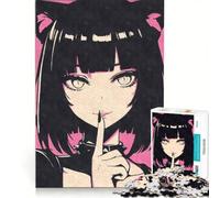 Rompecabezas para Adultos de 1000 Piezas Chica gótica de Anime con Orejas de Gato, Juguetes para armar, Ideal para Reducir el estrés, Incluye póster y Hoja de Preguntas a Juego 50x75cm