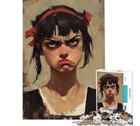 Rompecabezas para Adultos de 1000 Piezas Chica gruñona Retrato Vintage expresivo con Actitud Rompecabezas para Adultos antiestrés Difícil Ayuda a ejercitar el Cerebro (Tamaño 38x52cm)