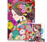Rompecabezas para Adultos de 1000 Piezas Chica Japonesa con Kimono Floral,Juego de concentración Mental,Juego Lento,Divertido,Regalo de cumpleaños (50x75cm)