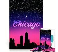 Rompecabezas para Adultos de 1000 Piezas,Chicago Pink Night,Ajuste, Arte,lógica,Juguete Divertido,Tiempo de Descanso,Juego,Regalo de cumpleaños,pasatiempo (50x75cm)