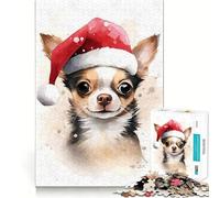 Rompecabezas para Adultos de 1000 Piezas,Chihuahua con Gorro de Papá Noel,Ideal para divertirse en Las articulaciones,un desafío Mental,un Juego Acogedor para Jugar y un Regalo de cumpleaños 38x26cm