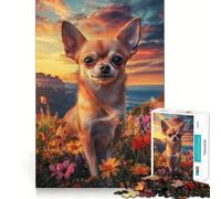 Rompecabezas para Adultos de 1000 Piezas Chihuahua en Flor Encaja Perfectamente Decoración Lógica Juego de Habilidad Divertido Tiempo Casual Juego de cumpleaños Regalo (38x26cm)