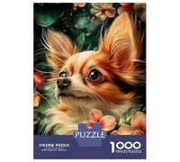 Rompecabezas para Adultos De 1000 Piezas Chihuahua Portrait with Floral Background Rompecabezas para Adultos Juguete Decoración De Pared Corte De Precisión 38x26cm/1000pcs