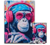 Rompecabezas para Adultos de 1000 Piezas, chimpancé con Auriculares, Rompecabezas de Madera, cumpleaños, festividades, Ideal para Navidad, 50x75cm
