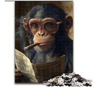 Rompecabezas para Adultos de 1000 Piezas: Chimpancé Leyendo un periódico Ejercita el Cerebro Juguetes adictivos para Cultivar la Paciencia Decoración tamaño 50x75cm