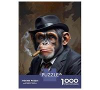 Rompecabezas para Adultos De 1000 Piezas Chimpanzee Smoking Cigar Art Print Rompecabezas para Adultos Juegos De Relajación Decoración De Pared Desafío Educativo 70x50cm/1000pcs