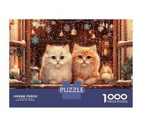 Rompecabezas para Adultos De 1000 Piezas Christmas Cats Window Scene Rompecabezas para Adultos Juguete Decoración De Pared Difícil Regalos para Amigos Y Familiares 70x50cm/1000pcs