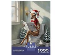 Rompecabezas para Adultos De 1000 Piezas Christmas Deer Reading Newspaper on Toilet Rompecabezas para Adultos Juegos Relajantes Decoración del Hogar Desafío Educativo 70x50cm/1000pcs