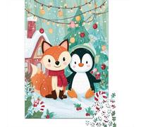 Rompecabezas para Adultos De 1000 Piezas Christmas Fox and Penguin Rompecabezas para Adultos Juegos Divertidos Pero Divertidos Y Humorísticos Cumpleaños 38x26cm/1000pcs