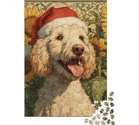 Rompecabezas para Adultos De 1000 Piezas Christmas Poodle with Sunflowers Rompecabezas Juego De Ingenio Regalos para Mujeres Cumpleaños Y Navidad 38x26cm/1000pcs