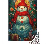 Rompecabezas para Adultos De 1000 Piezas Christmas Stained Glass Snowman Rompecabezas para Adultos Juegos Relajantes Decoración Perfecta Regalos para Reducir El Estrés 52x38cm/1000pcs