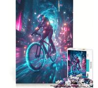 Rompecabezas para Adultos de 1000 Piezas: Ciclista en Ciudad neón, Juegos Familiares, decoración de Pared, con Piezas de Formas aleatorias Que encajan Perfectamente 38x52cm
