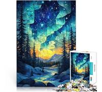 Rompecabezas para Adultos de 1000 Piezas Cielo Nocturno con vidrieras Juego de Preguntas con Piezas de Formas aleatorias Que se entrelazan Completamente 50x70cm