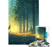 Rompecabezas para Adultos de 1000 Piezas Ciervo Bosque Nocturno Difícil y desafiante Antiestrés Juguetes de decoración para el hogar Apto para Mayores de 14 años (50x75cm)