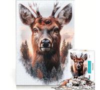 Rompecabezas para Adultos de 1000 Piezas: Ciervo en un Bosque Invernal, Juego práctico, Actividades Familiares, Lista de Deseos con Papá Noel 38x26cm