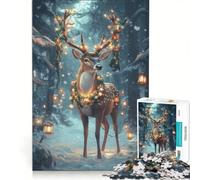 Rompecabezas para Adultos de 1000 Piezas: Ciervo navideño en el Bosque, Juegos relajantes, desafío difícil, fortalece el Amor Entre Parejas 50x75cm